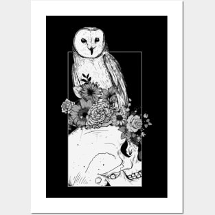 Owl flowers and Skull Posters and Art